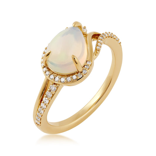Infinite Love Pear Opal & 1/7 ct. tw. Diamond Partial Halo Ring in 10K Yellow Gold front view