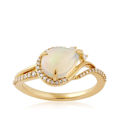 Infinite Love Pear Opal & 1/7 ct. tw. Diamond Partial Halo Ring in 10K Yellow Gold