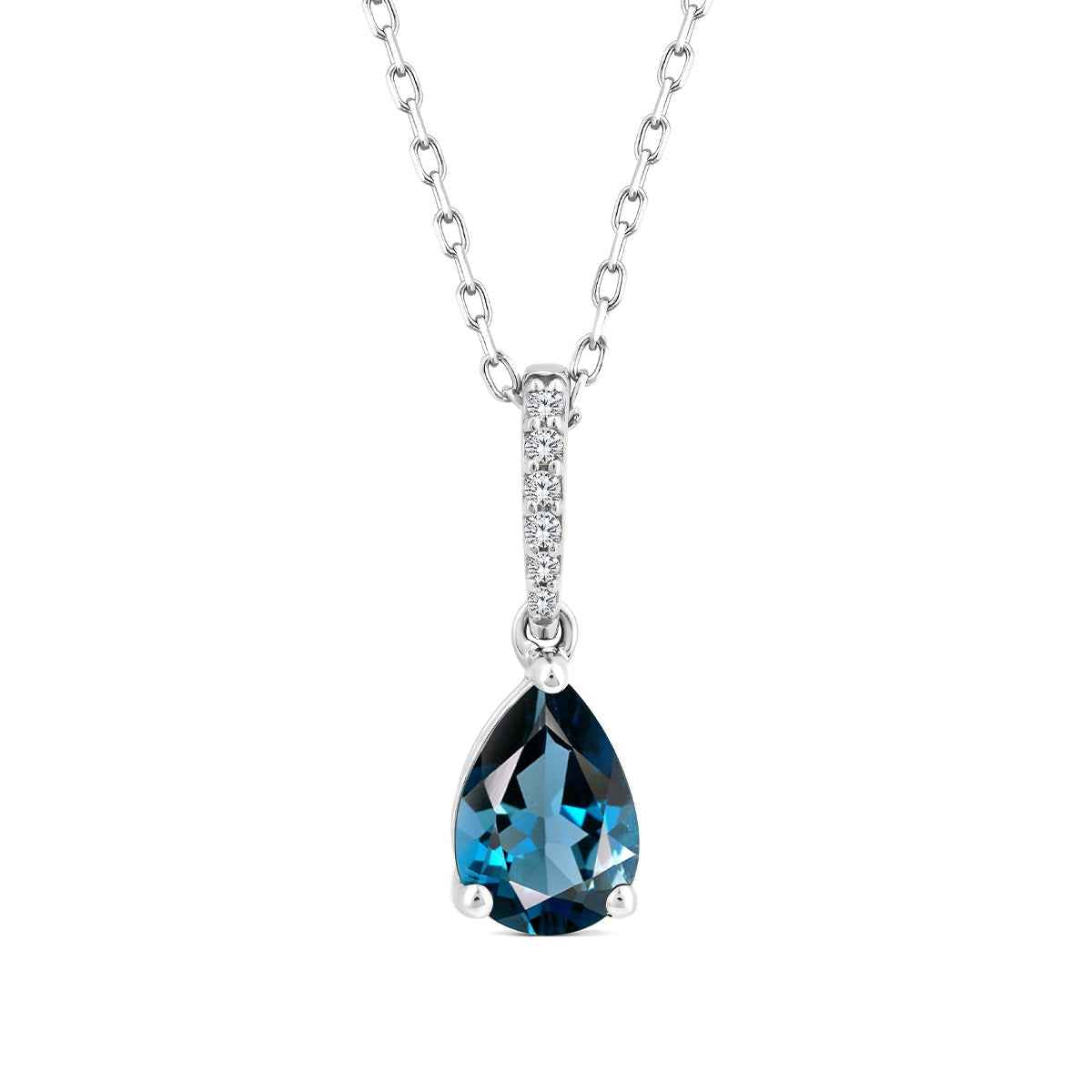 Pear London Blue Topaz & Diamond Accent Pendant in 10K White Gold
