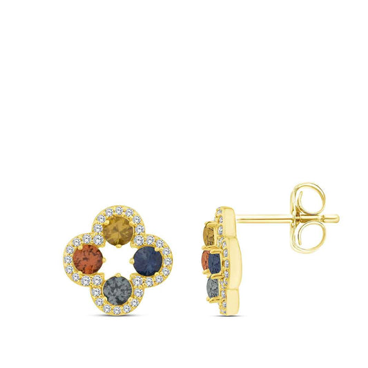 American Colors Multi-Color Montana Sapphire Quatrefoil Earrings in 10K Yellow Gold