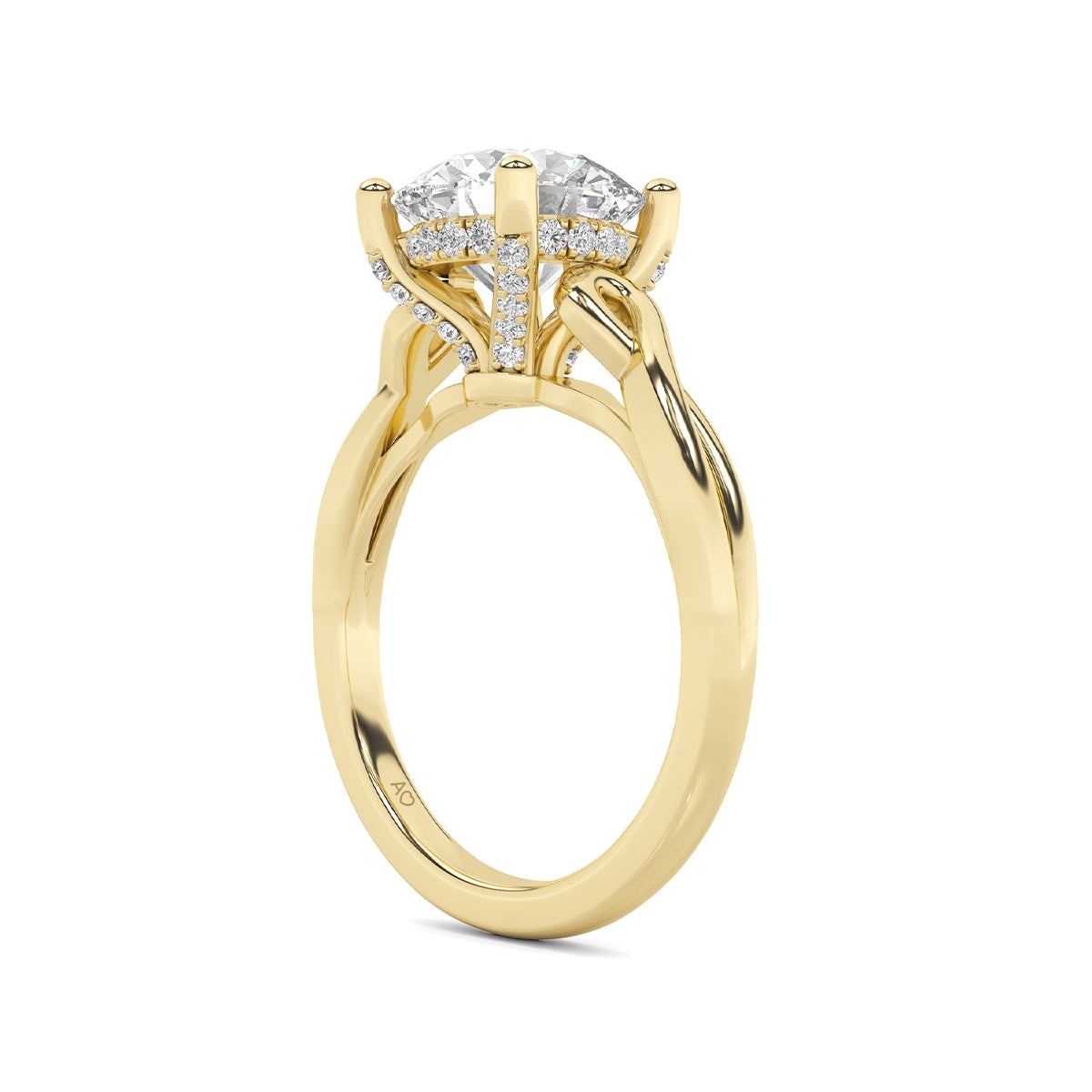 Above Love Star 3 ct. tw. Lab-Grown Round Brilliant Diamond Hidden Halo Engagement Ring 18K Yellow Gold close-up detail