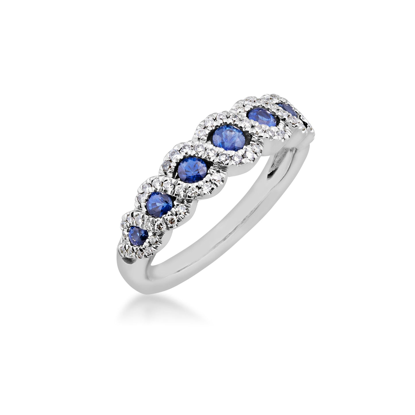 Sapphire and 1/5 ct. tw. Diamond Fashion Band in 10K White Gold front view