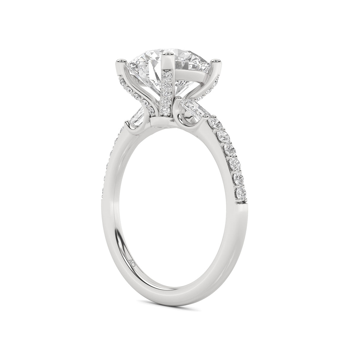 Above Love Star 3-1/6 ct. tw. Lab-Grown Round Brilliant & Baguette Diamond Engagement Ring in 18K White Gold close-up detail