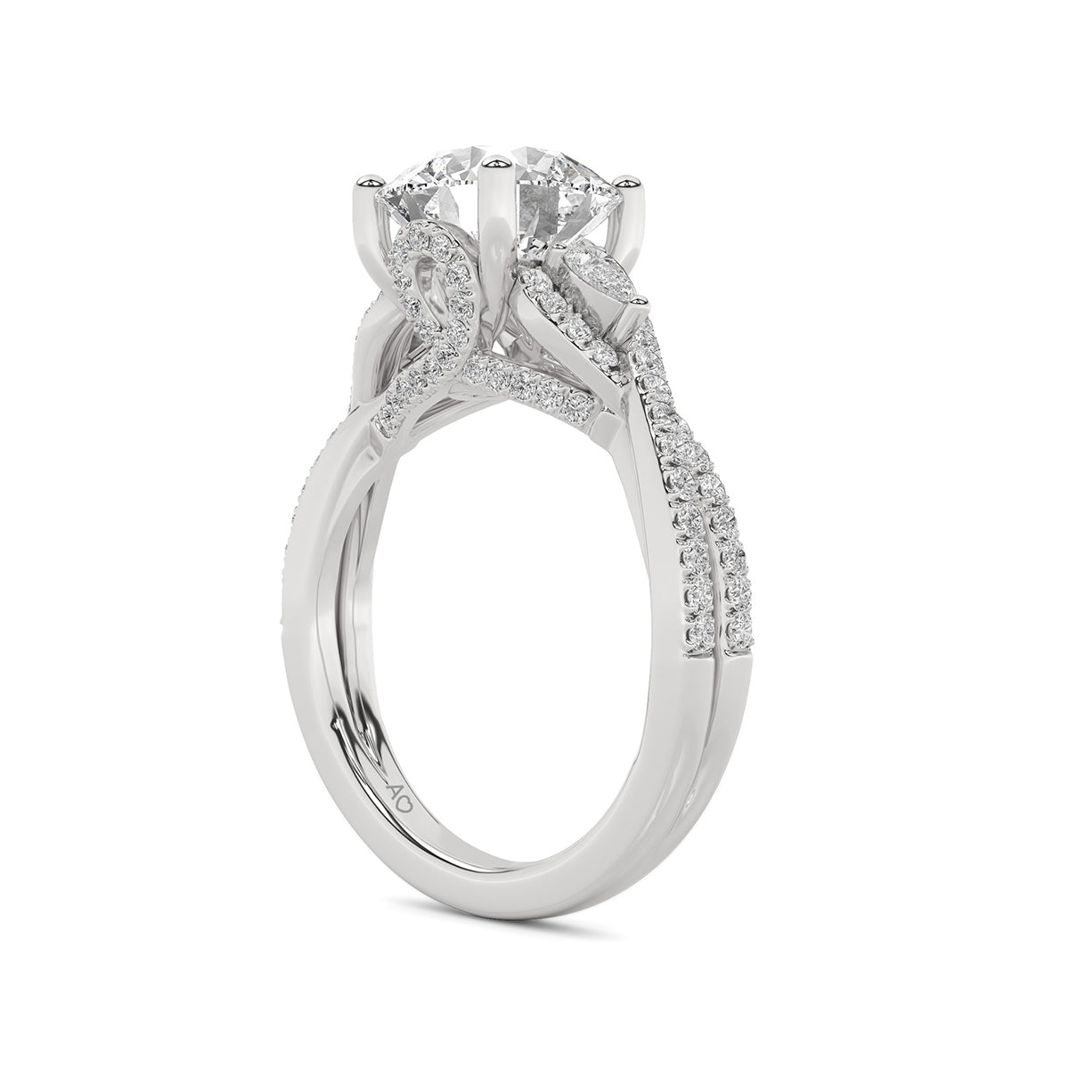 Above Love Star 3-1/3 ct. tw. Lab-Grown Round Brilliant Diamond Twist Engagement Ring in 18K White Gold close-up detail