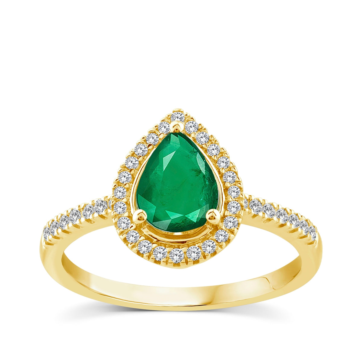 Pear Emerald & 1/5 ct. tw. Diamond Halo Ring in 14K Yellow Gold