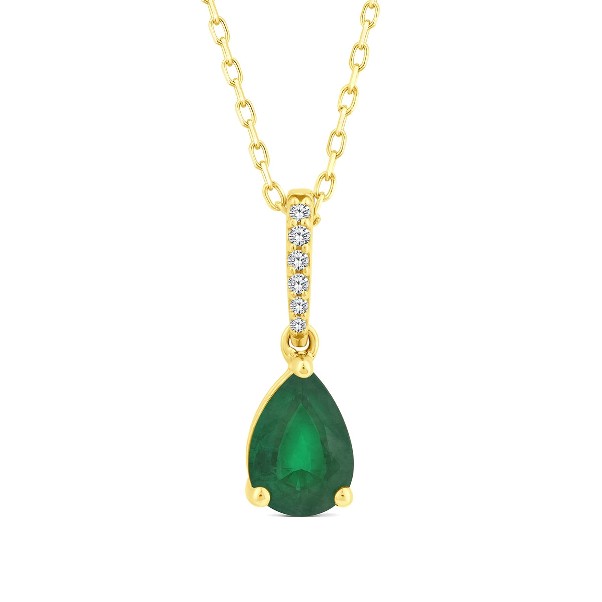 Pear Emerald & Diamond Accent Pendant in 10K Yellow Gold