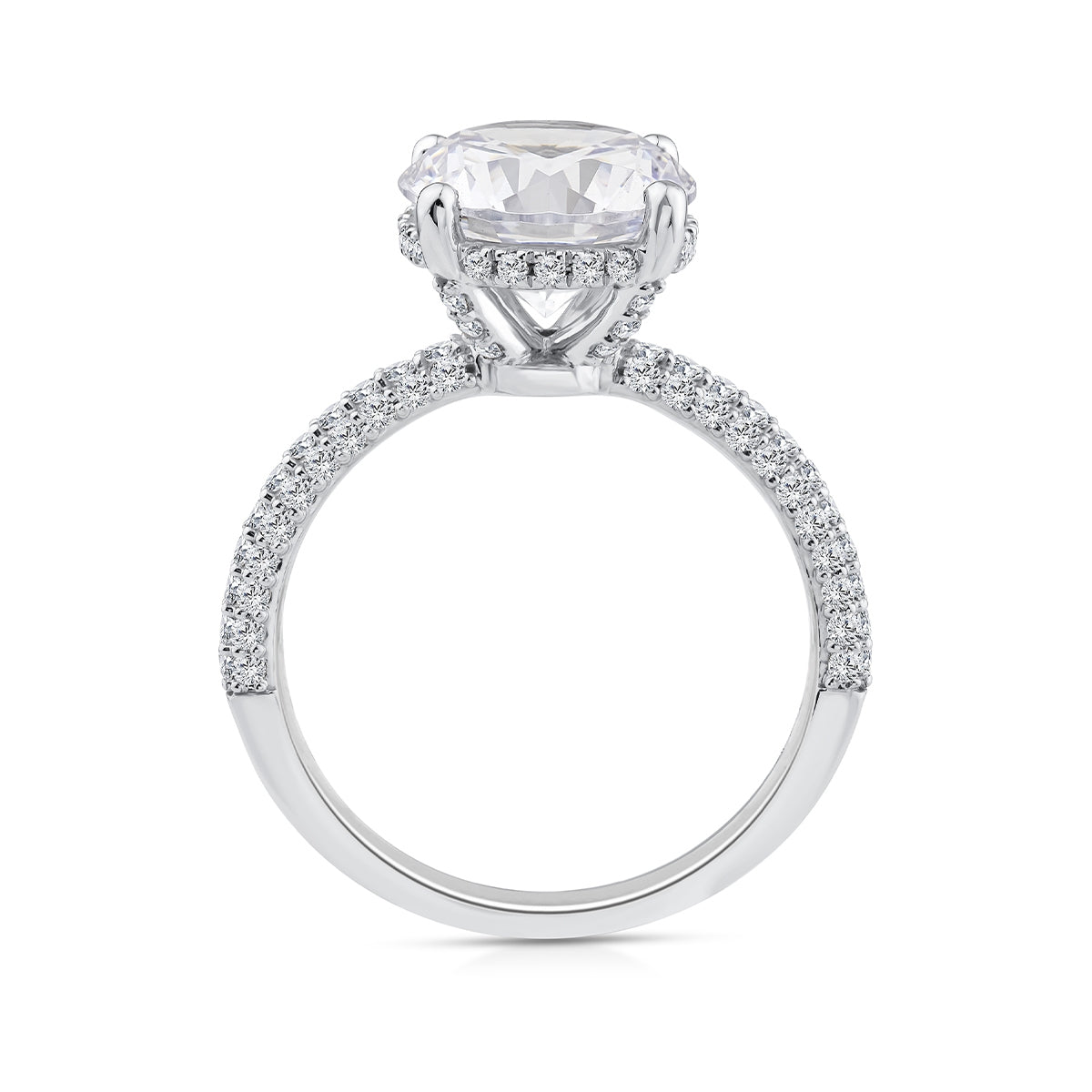 Above Love Star 3-9/10 ct. tw. Lab-Grown Round Brilliant Diamond Pave Hidden Halo Engagement Ring in 18K White front view