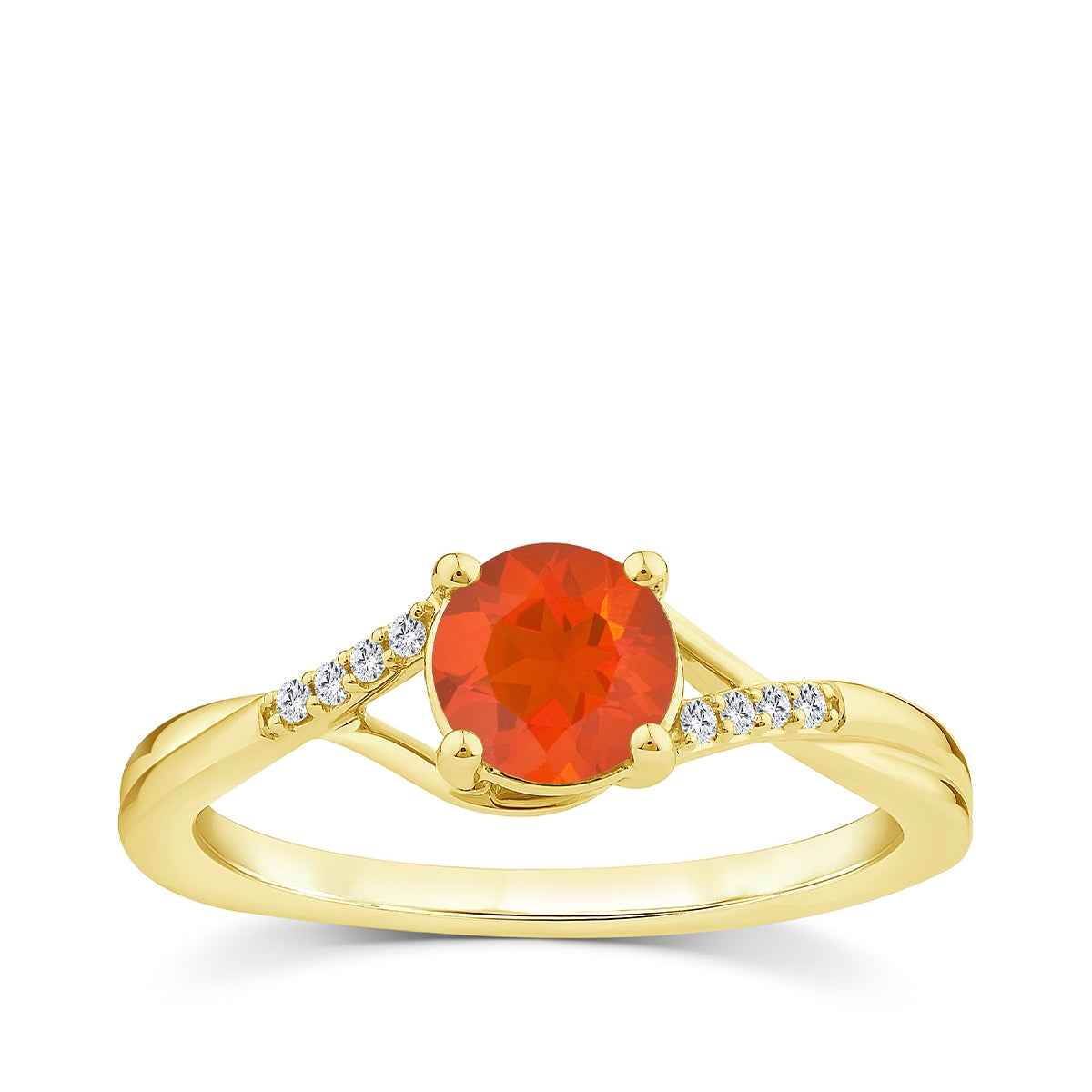 American Colors Round Fire Opal & Diamond Accent Ring in 10K Yellow Gold