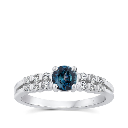 American Colors Round Montana Sapphire & 1/5 ct. tw. Diamond Ring in 10K White Gold