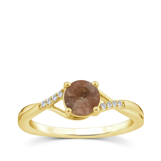 Round Sunstone & Diamond Accent Twist Split Shank Ring in 10K Yellow Gold