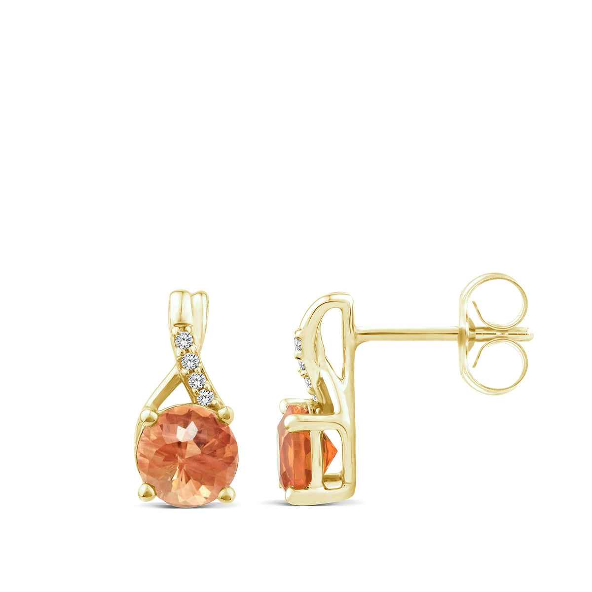 American Colors Round Sunstone & Diamond Accent Earrings in 10K Yellow Gold