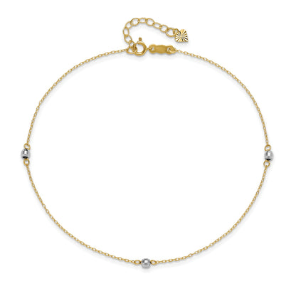 9-inch Bead Ankle Bracelet in 14K Yellow & White Gold front view