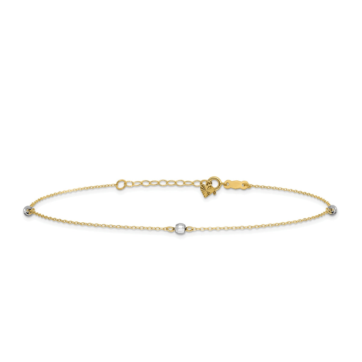 9-inch Bead Ankle Bracelet in 14K Yellow & White Gold