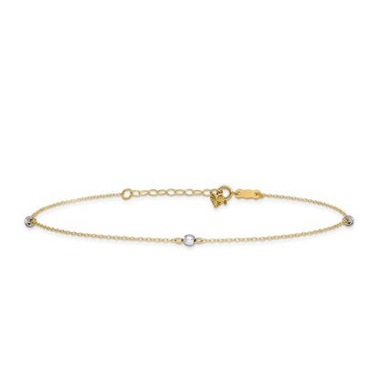 9-inch Bead Ankle Bracelet in 14K Yellow & White Gold