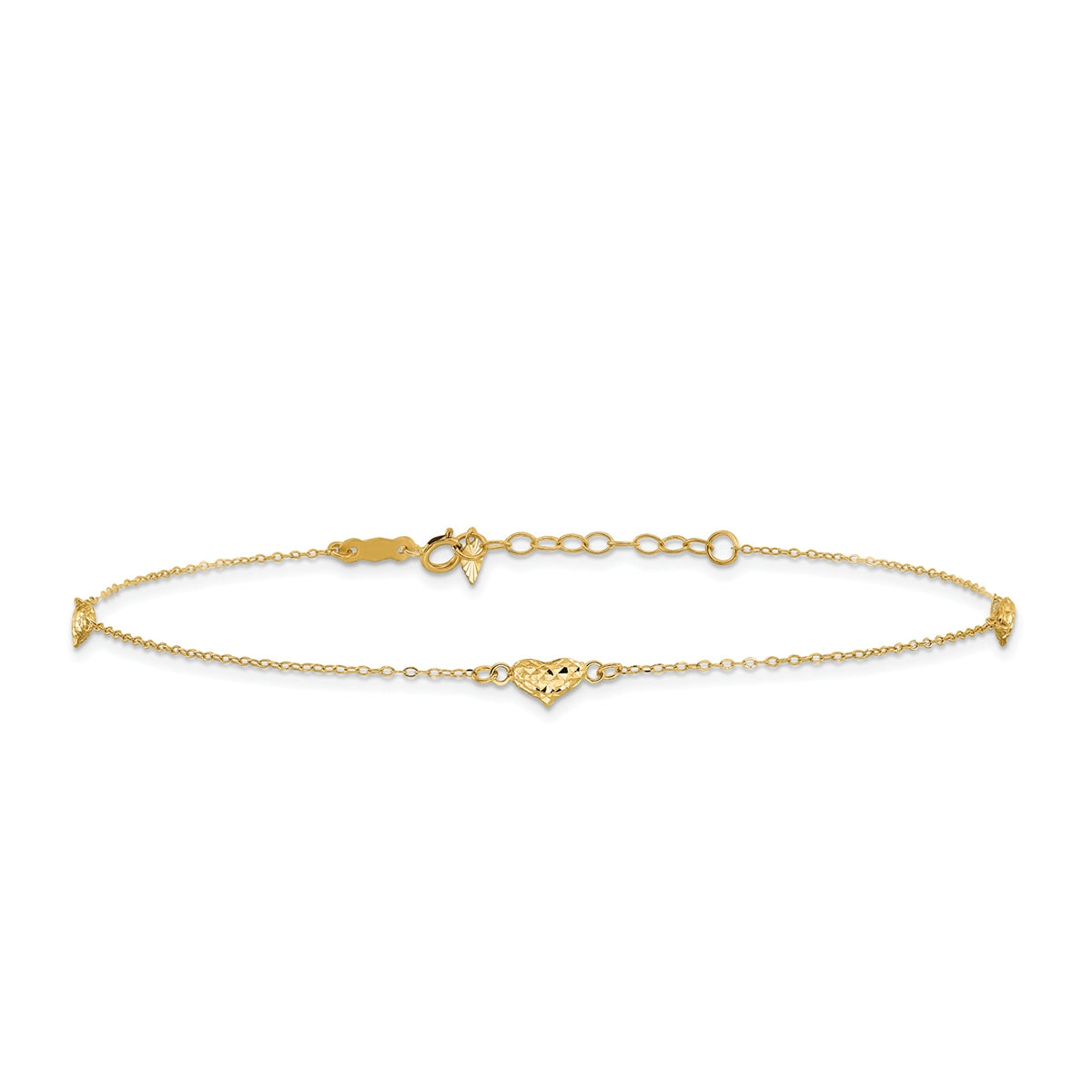 9-inch Puffed Heart Ankle Bracelet in 14K Yellow Gold