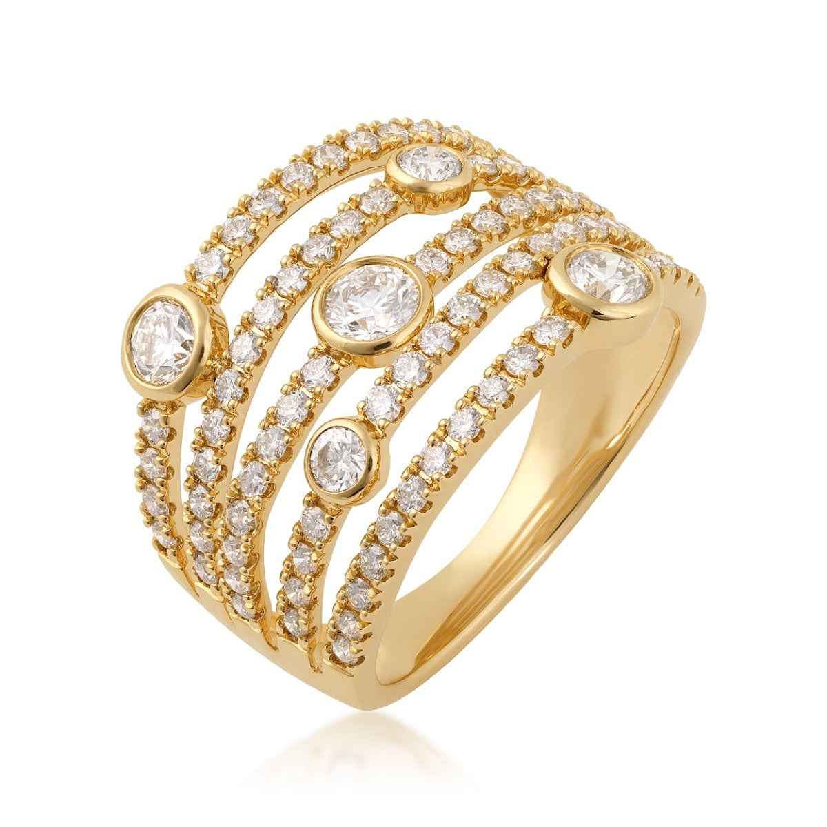 Demi Fine 1-1/2 ct. tw. Diamond Multi-Row Station Ring in 14K Yellow Gold front view