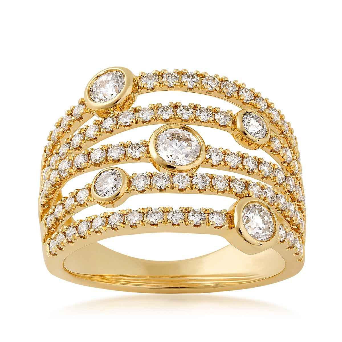 Demi Fine 1-1/2 ct. tw. Diamond Multi-Row Station Ring in 14K Yellow Gold