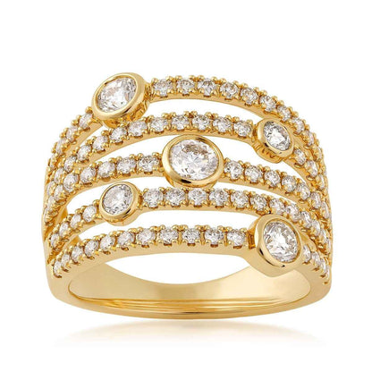 Demi Fine 1-1/2 ct. tw. Diamond Multi-Row Station Ring in 14K Yellow Gold
