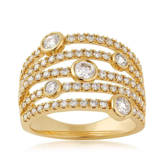 Demi Fine 1-1/2 ct. tw. Diamond Multi-Row Station Ring in 14K Yellow Gold