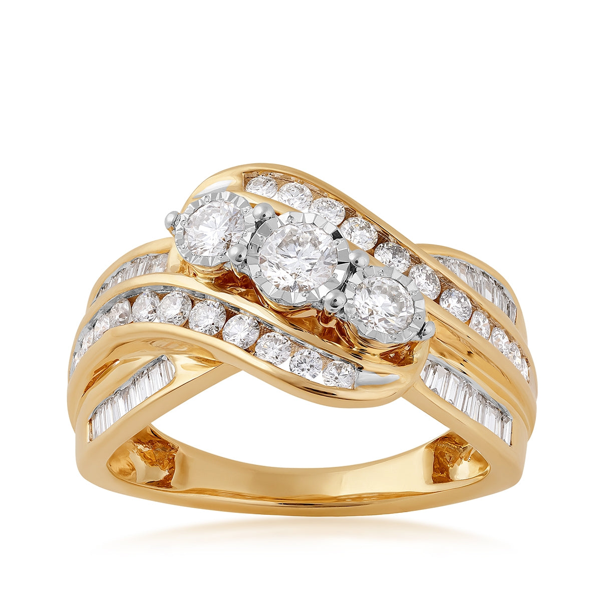 1 ct. tw. Diamond 3-Stone Multi-Row Ring in 10K Yellow Gold