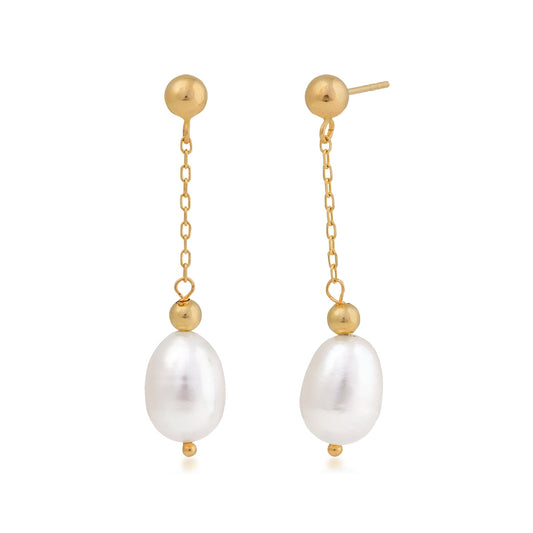 Cultured Freshwater Pearl Dangle Earrings in 10K Yellow Gold