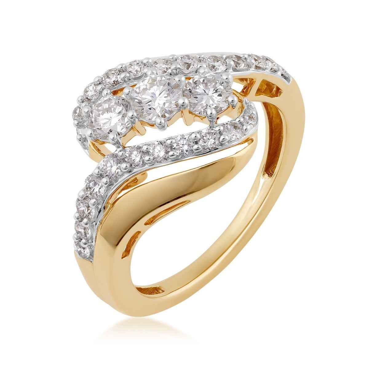 Adamante 1 ct. tw. Lab-Grown Round Brilliant Diamond 3-Stone Ring in 10K Yellow Gold front view