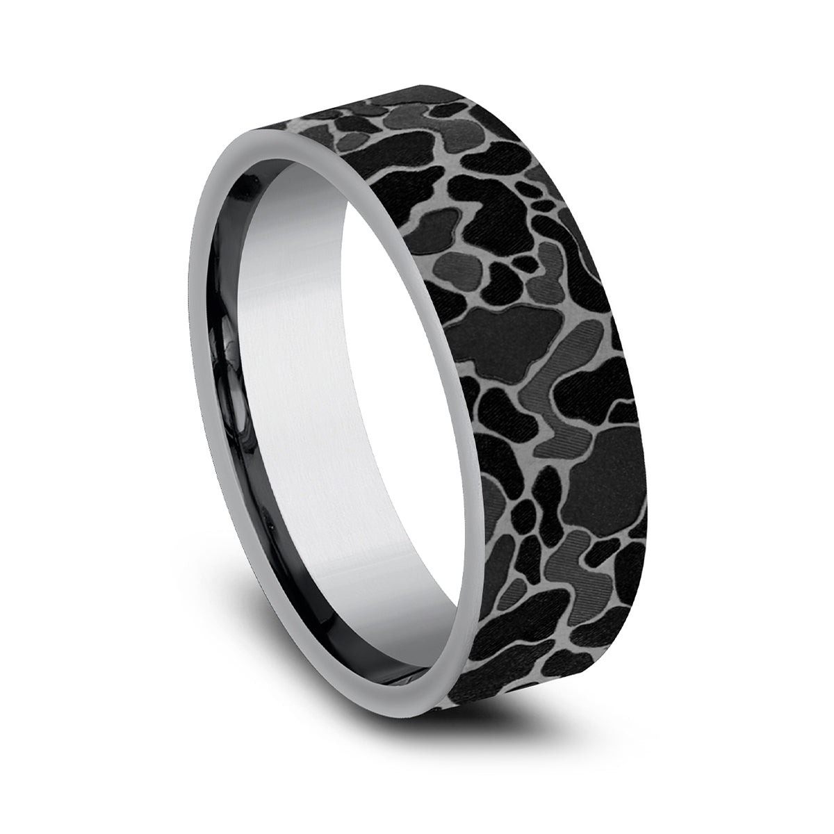 Men's 7mm Duck Camo Wedding Ring in Gray Tantalum front view