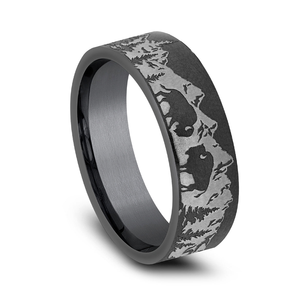Men's 7mm Mountain Buffalo Wedding Ring in Gray Tantalum front view