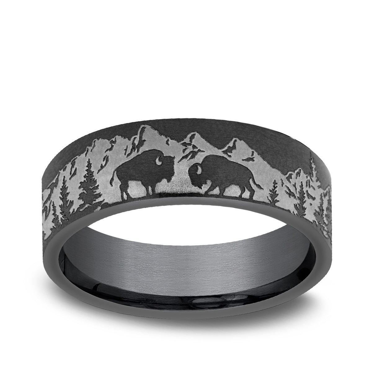 Men's 7mm Mountain Buffalo Wedding Ring in Gray Tantalum