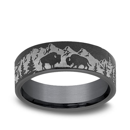 Men's 7mm Mountain Buffalo Wedding Ring in Gray Tantalum