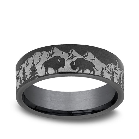Men's 7mm Mountain Buffalo Wedding Ring in Gray Tantalum