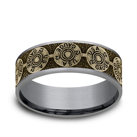 Men's 7.5mm 12 Gauge Wedding Ring in Gray Tantalum & 14K Yellow Gold