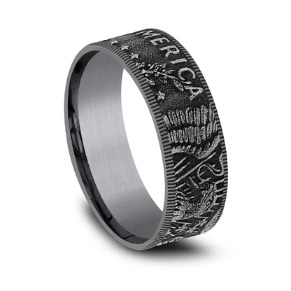 Men's 8mm Kennedy Half Wedding Ring in Gray Tantalum front view