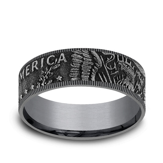Men's 8mm Kennedy Half Wedding Ring in Gray Tantalum