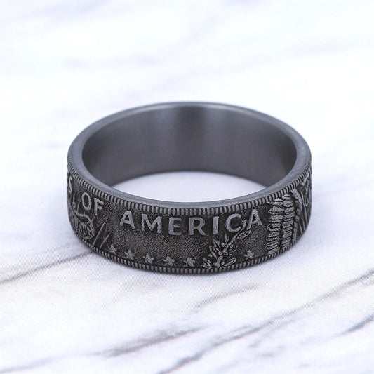 Men's 8mm Kennedy Half Wedding Ring in Gray Tantalum close-up detail