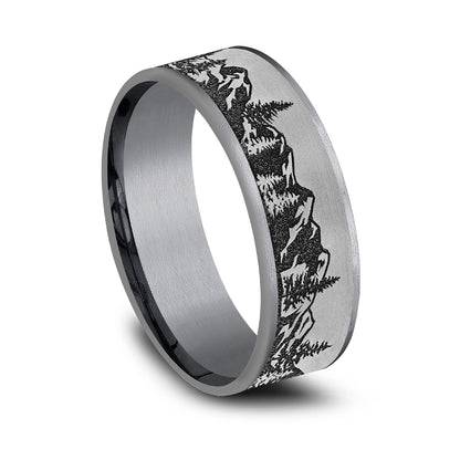 Men's 7.5mm Mountain Range Wedding Ring in Gray Tantalum front view
