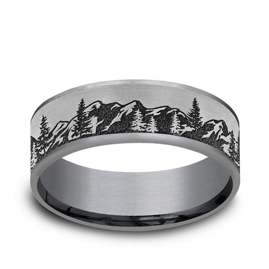 Men's 7.5mm Mountain Range Wedding Ring in Gray Tantalum