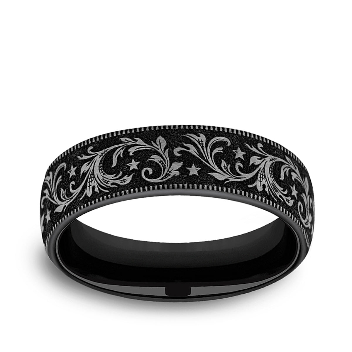 Men's Barrel Script Wedding Ring in Black & Gray Titanium