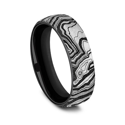 Men's 6.5mm Topographical Denali Wedding Ring in Black & White Titanium front view