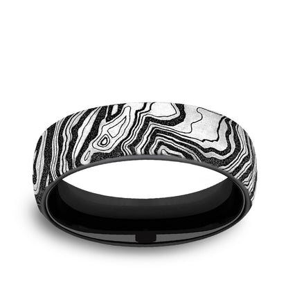Men's 6.5mm Topographical Denali Wedding Ring in Black & White Titanium