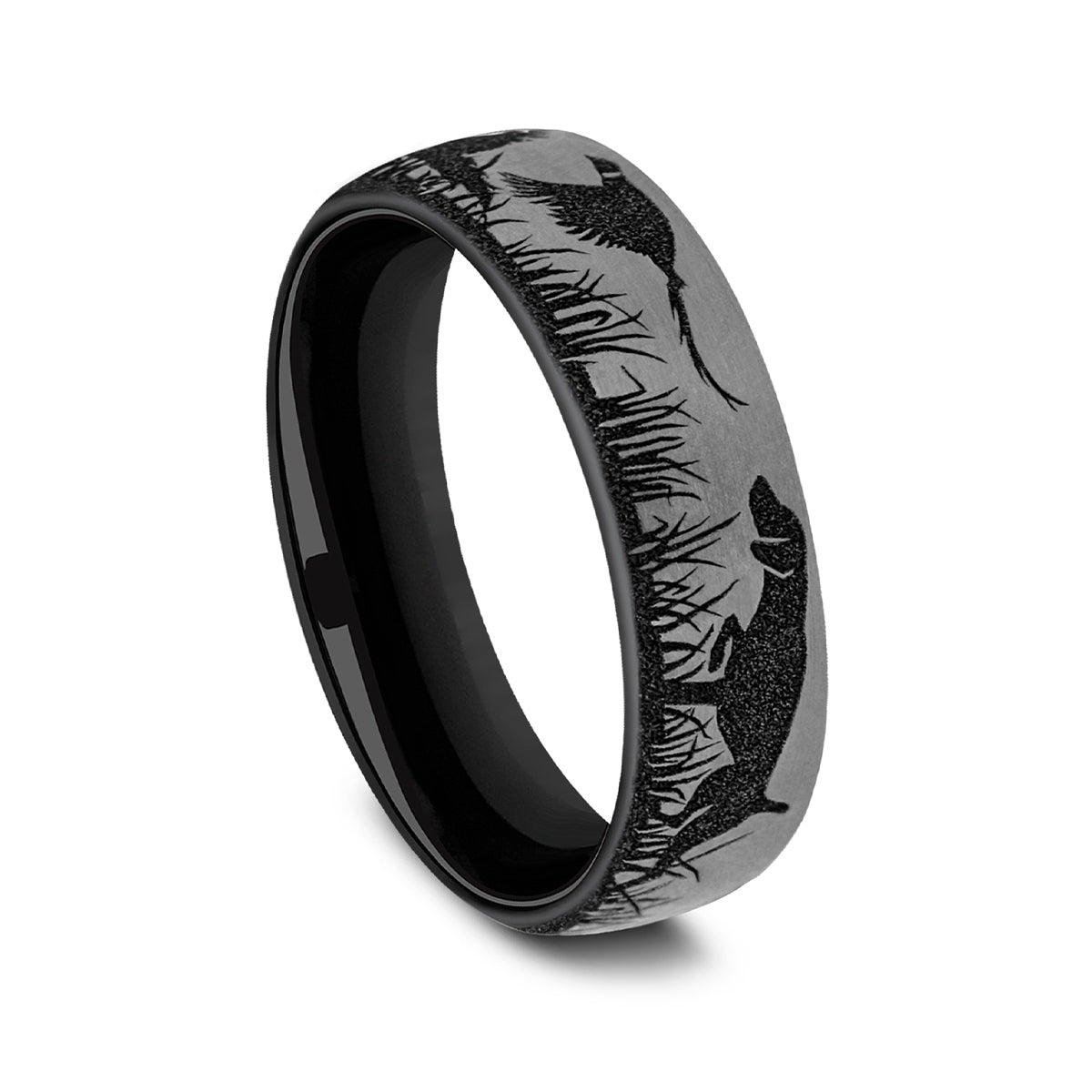 gray tantalum men's 6.5mm hunting wedding ring alt