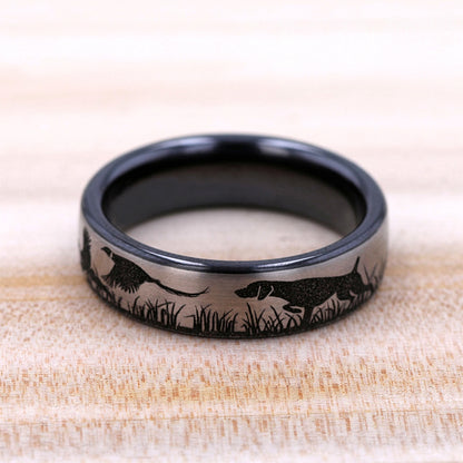 gray tantalum men's 6.5mm hunting wedding ring styled