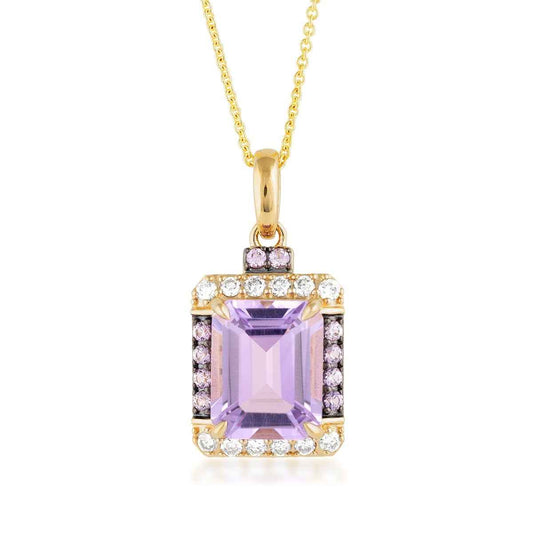Le Vian Emerald Cut Grape Amethyst & Pink Sapphire & 1/5 ct. tw. Nude Diamond Halo Pendant in 14K Honey Gold