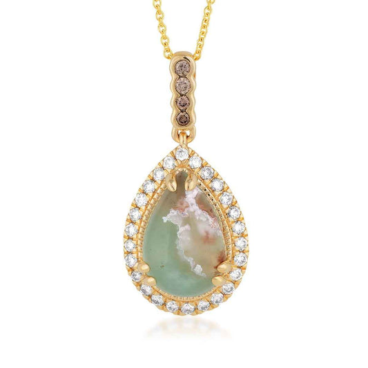 Le Vian Pear Aquaprase & 1/4 ct. tw. Nude & Chocolate Diamond Halo Pendant in 14K Honey Gold
