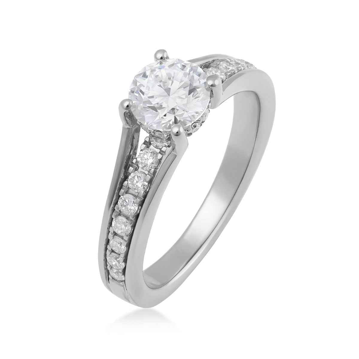 Adamante 1-5/8 ct. tw. Lab-Grown Round Brilliant Diamond Hidden Halo Channel Engagement Ring in 14K White Gold front view