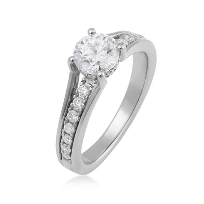 Adamante 1-5/8 ct. tw. Lab-Grown Round Brilliant Diamond Hidden Halo Channel Engagement Ring in 14K White Gold front view