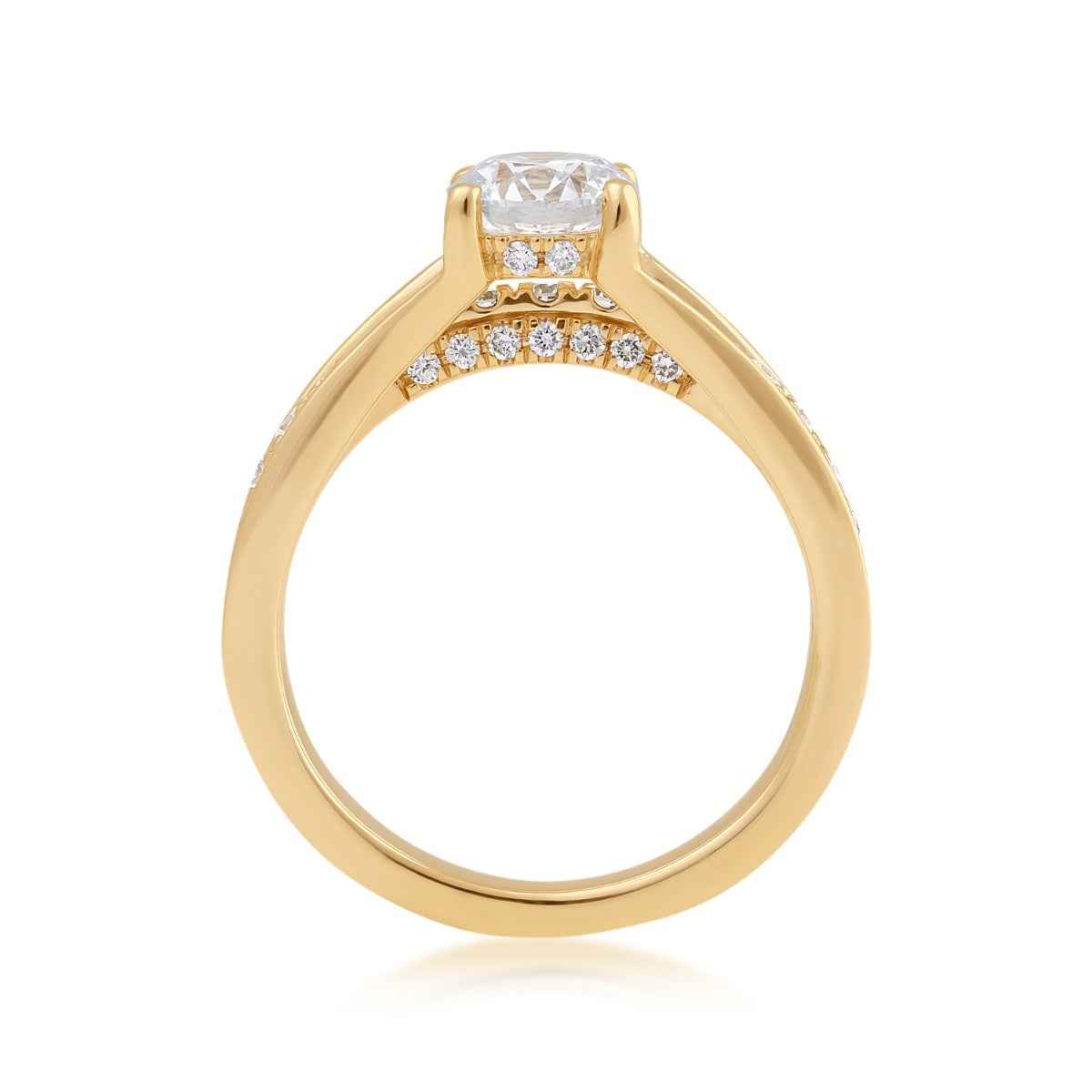 Adamante 1-5/8 ct. tw. Lab-Grown Round Brilliant Diamond Hidden Halo Channel Engagement Ring in 14K Yellow close-up detail