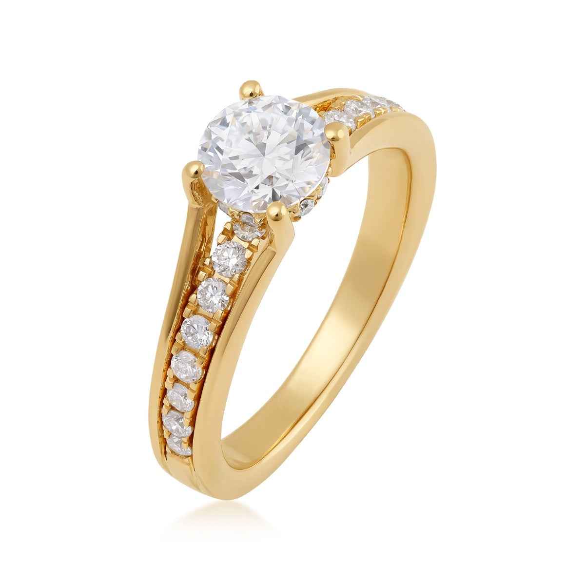 Adamante 1-5/8 ct. tw. Lab-Grown Round Brilliant Diamond Hidden Halo Channel Engagement Ring in 14K Yellow Gold front view