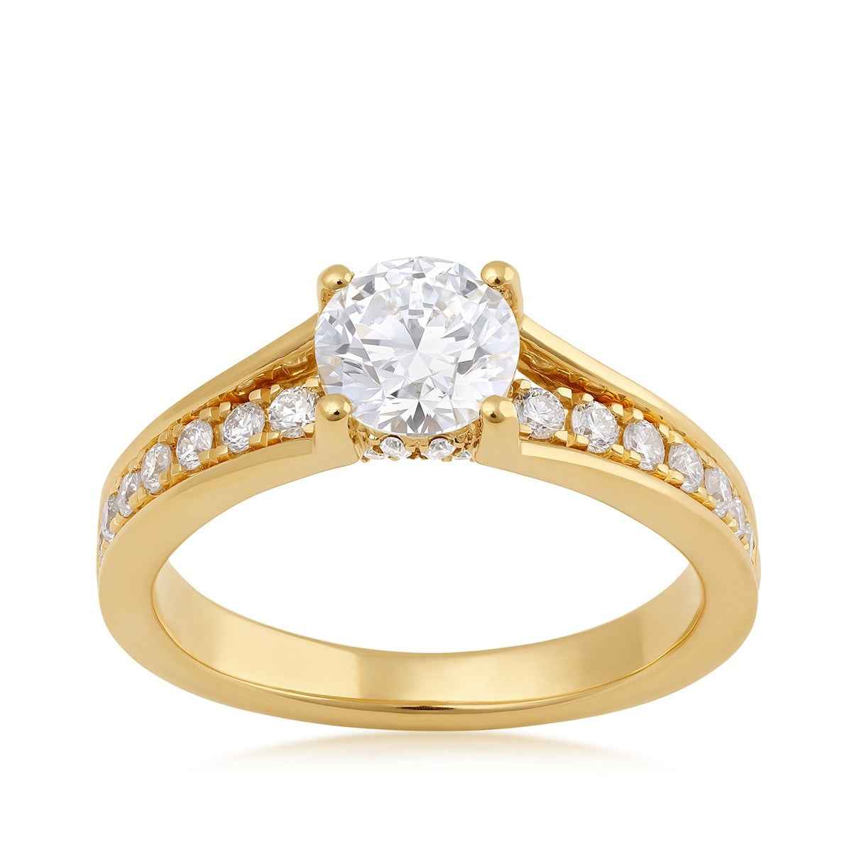Adamante 1-5/8 ct. tw. Lab-Grown Round Brilliant Diamond Hidden Halo Channel Engagement Ring in 14K Yellow Gold