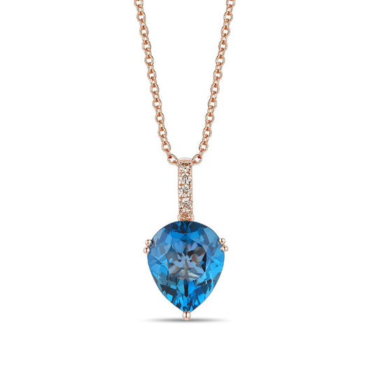 Le Vian Pear Swiss Blue Topaz & 1/10 ct. tw. Nude Diamond Pendant in 14K Strawberry Gold